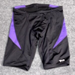 TYR Swim Jammers Mens XS 26 Black Purple Drawstring Performance Training Stretch